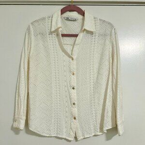 Zara White Openwork Embroidery Shirt